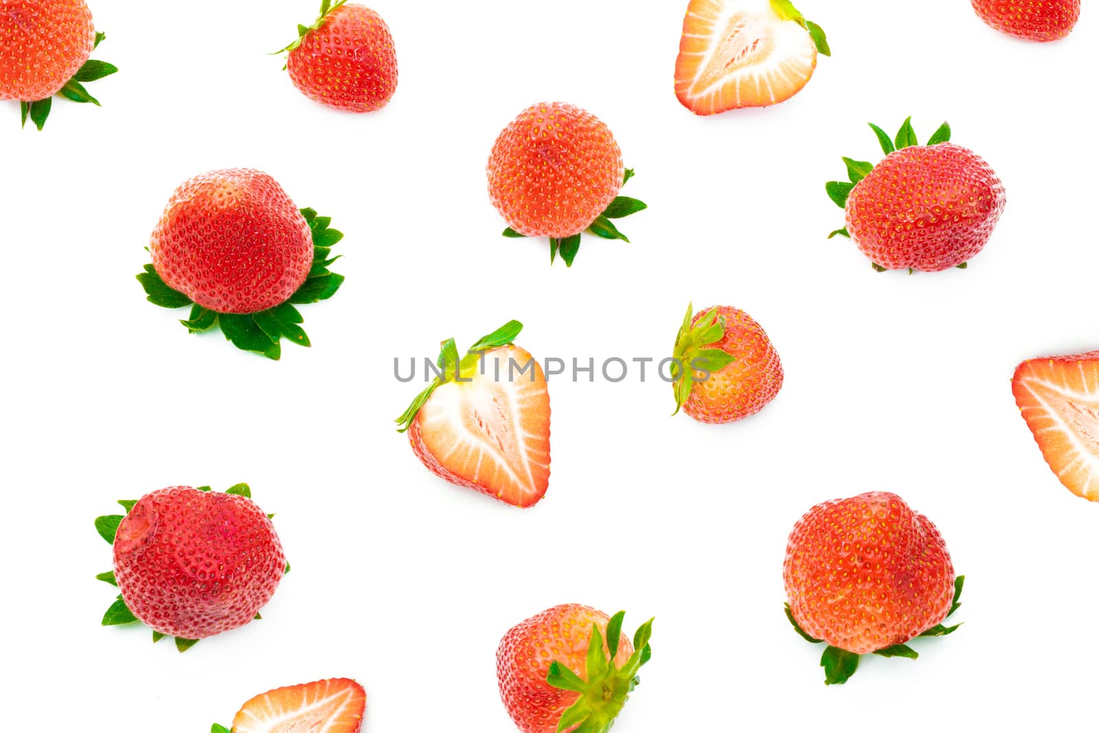 Fresh red strawberries many on white background. by sompongtom