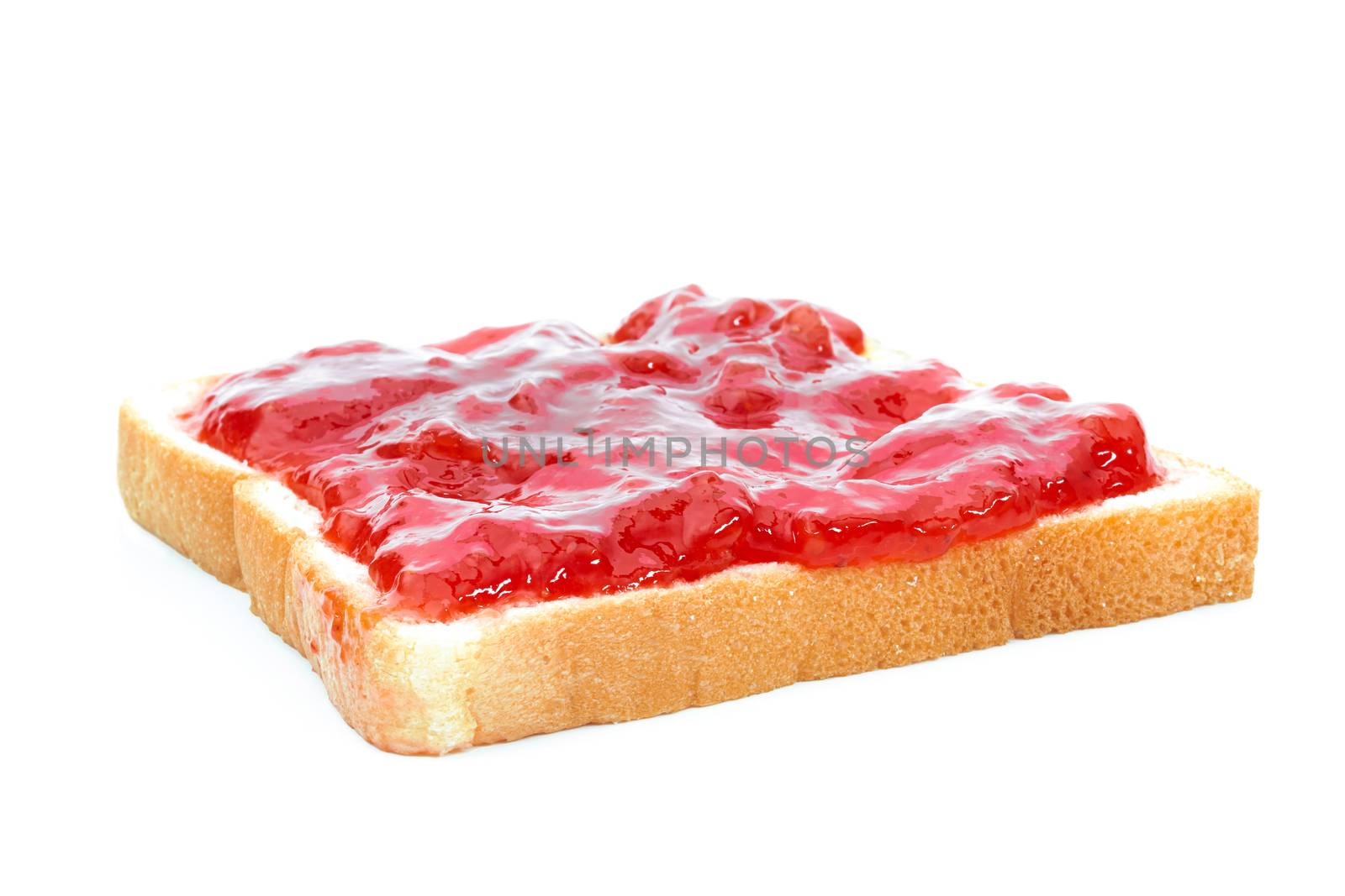 Strawberry jam bread on a white background by sompongtom