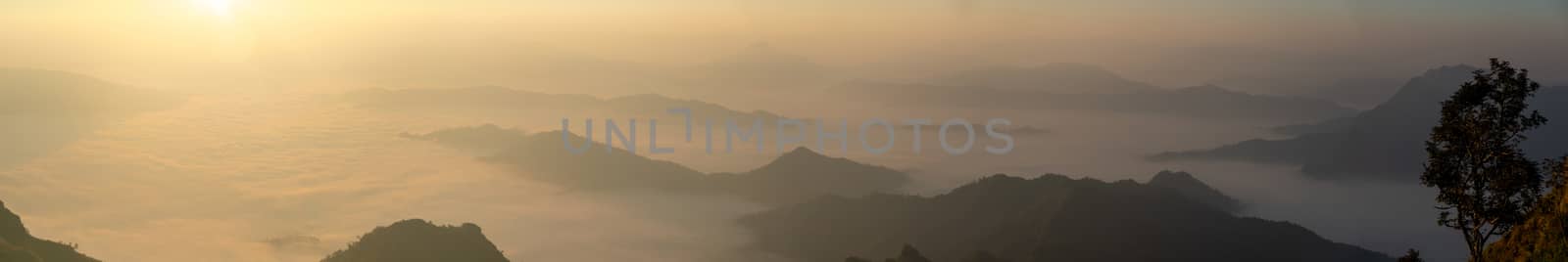 Panorama the mountain views and morning fog by sompongtom