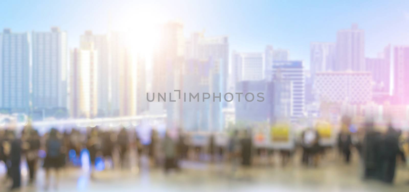 The people in city background and tall buildings Blurred images