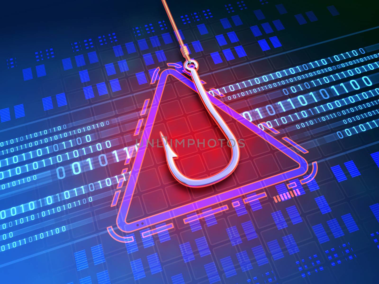 Cyber attack using the phishing technique. 3D illustration.