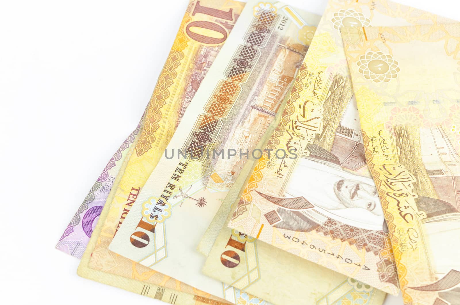 Saudi Arabia money on white background.