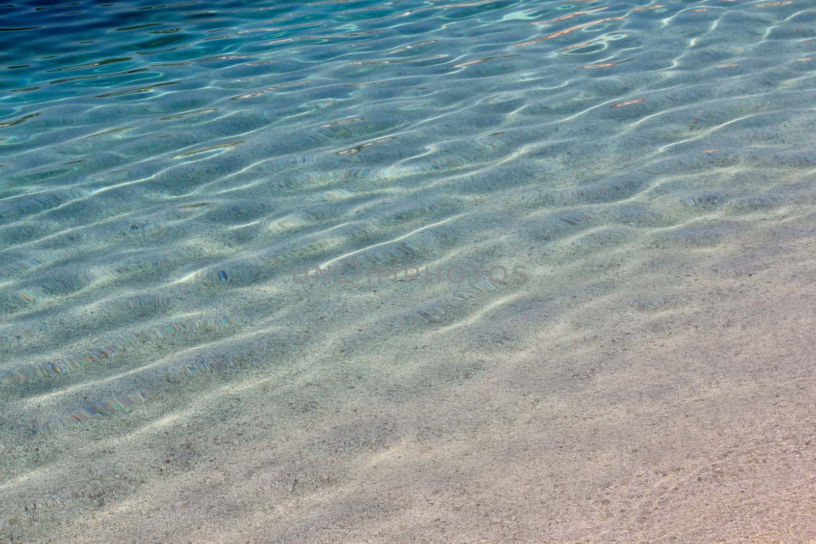 Sea water near beach natural background , white stone pebble beach in Croatia Sumartin Brac island pure transparent beautiful water