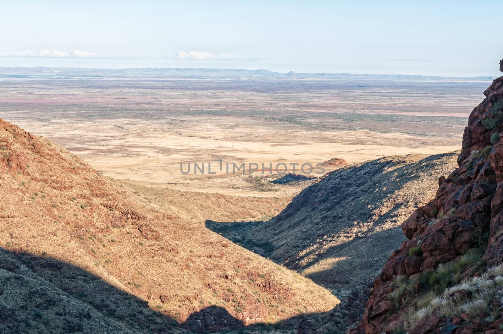 View from the inside through a breach in the wall of Brukkaros mountain, an extinct volcano