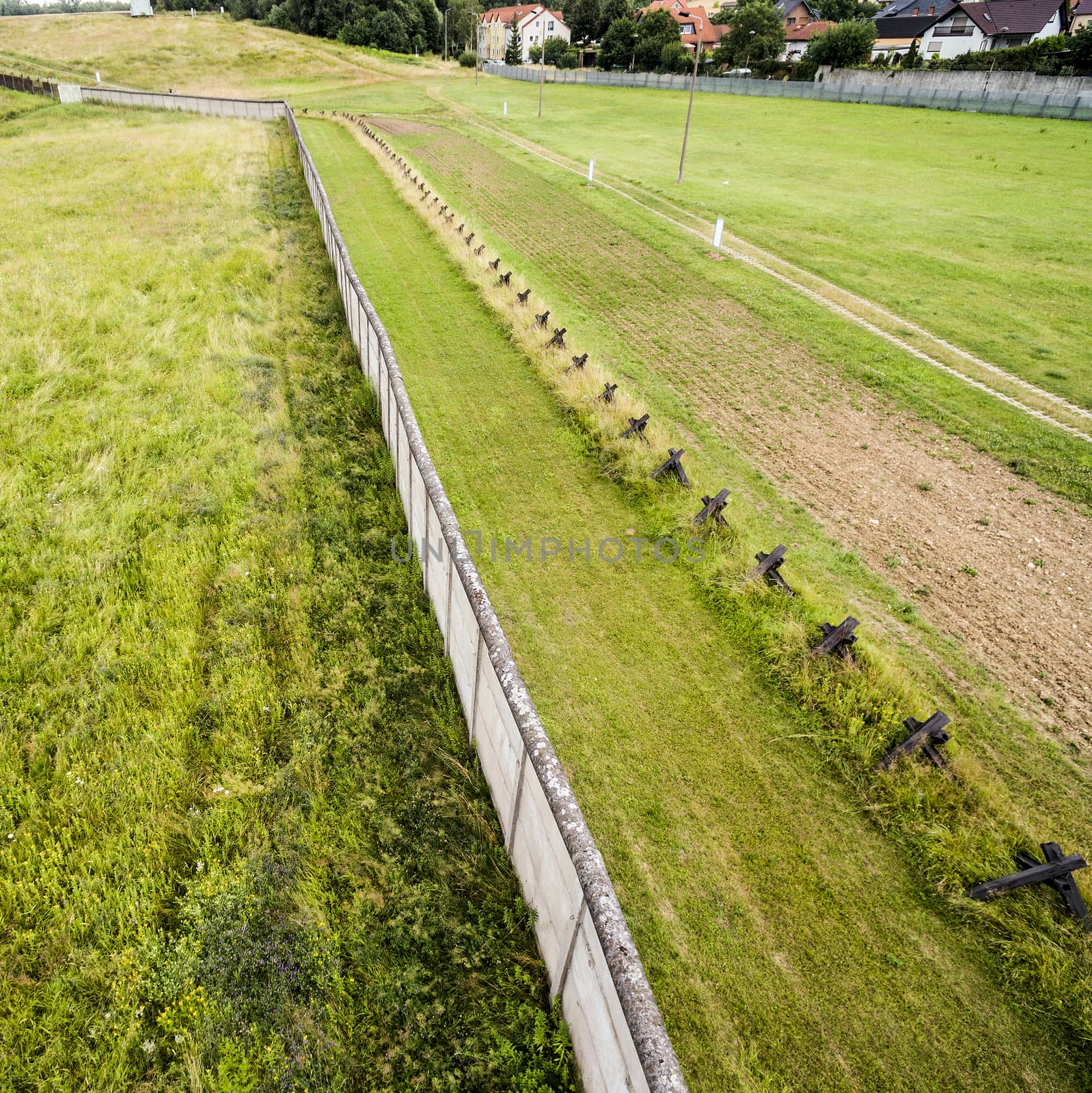 The former border area between West Germany and the GDR, open-air exhibition at Hötensleben, aerial photo taken at an angle. by geogif