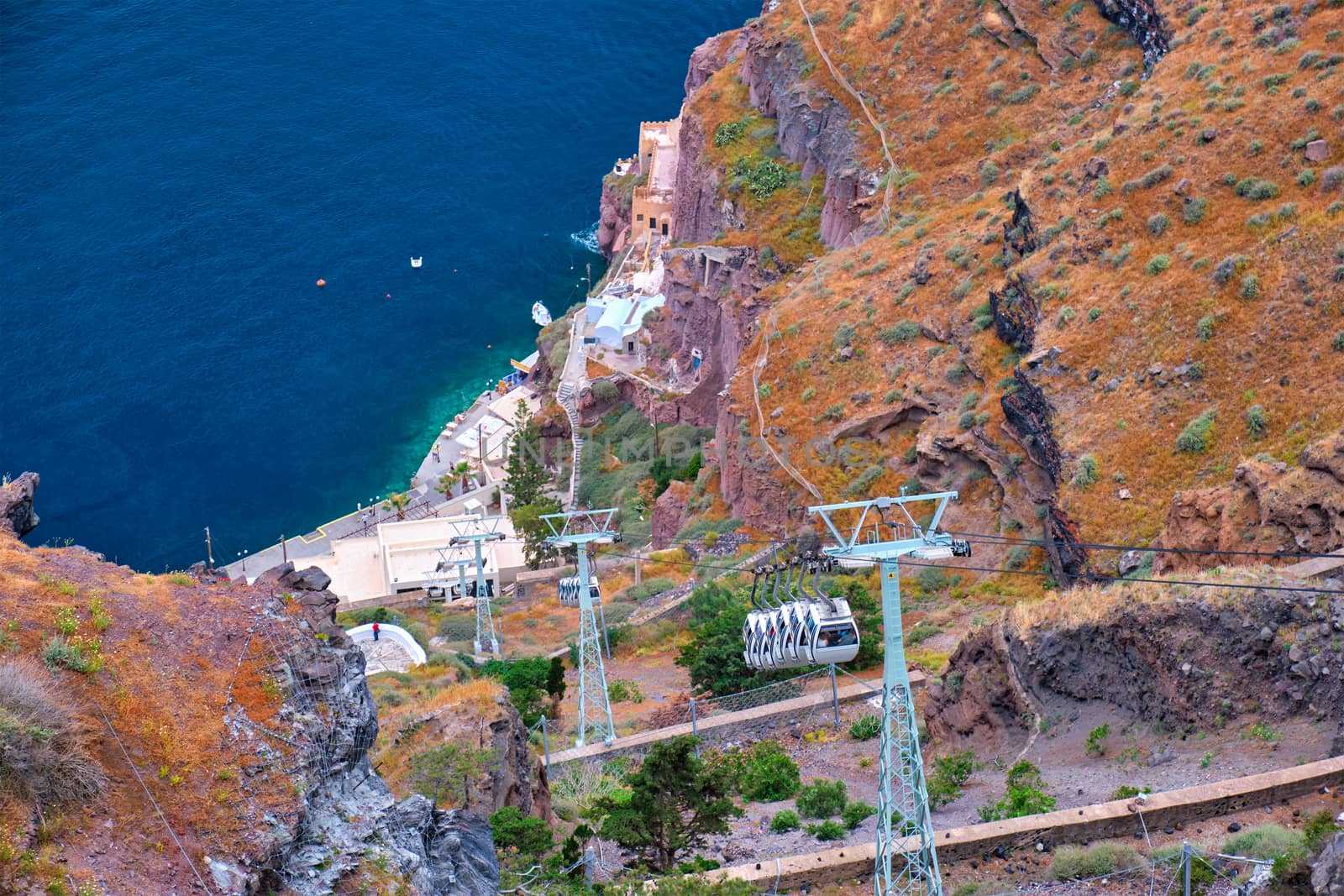 Tourist cable car lift in Fira on Santorini island, Greece