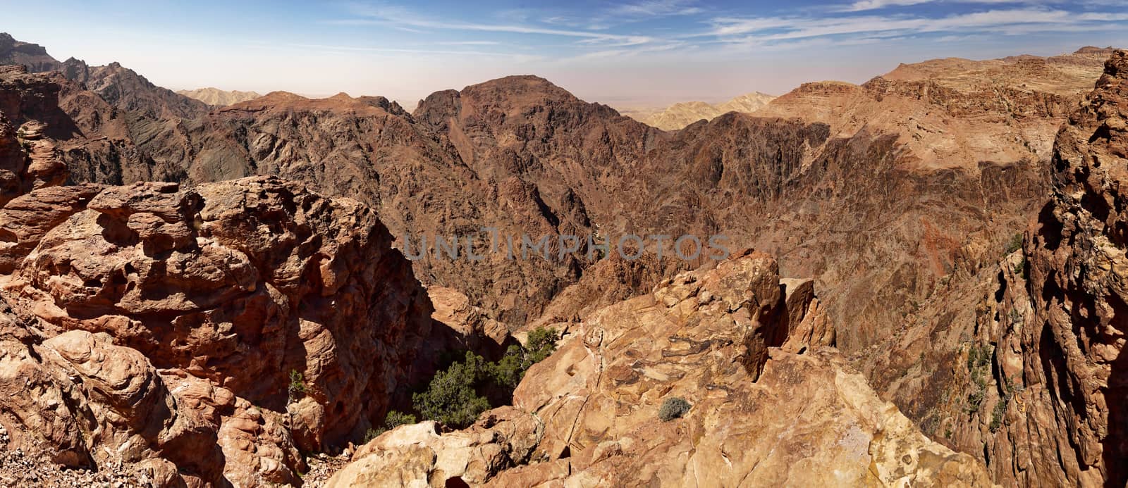 Panoramic view in high resolution in Petra, Wadi Musa, Jordan, middle east, composed of several single photos