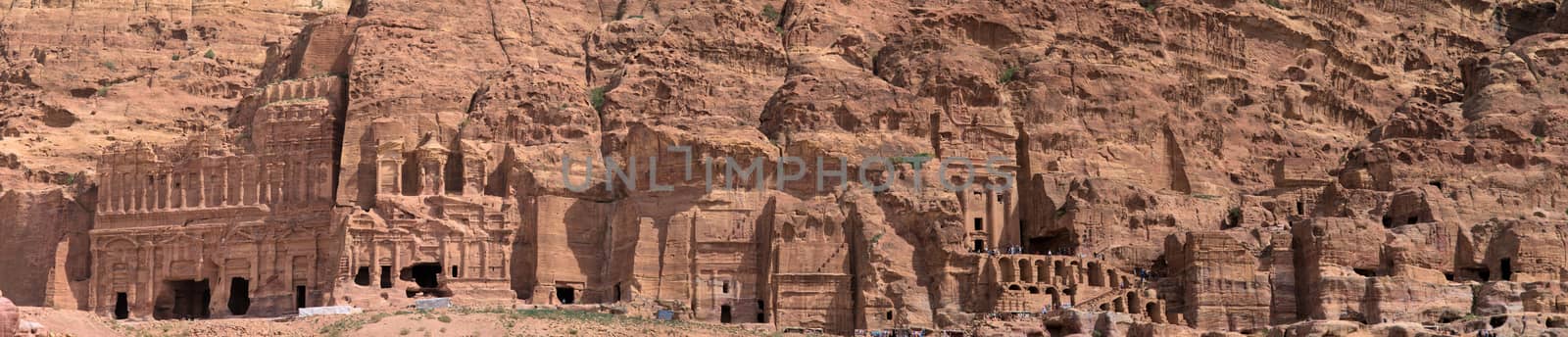 High resolution panorama of the rock city of Petra, Wadi Musa, Jordan, composed of several photos, stitched
