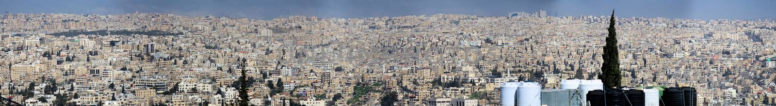 High resolution panoramic view from the not very nice development of Amman, the capital of the Kingdom of Jordan, middle east