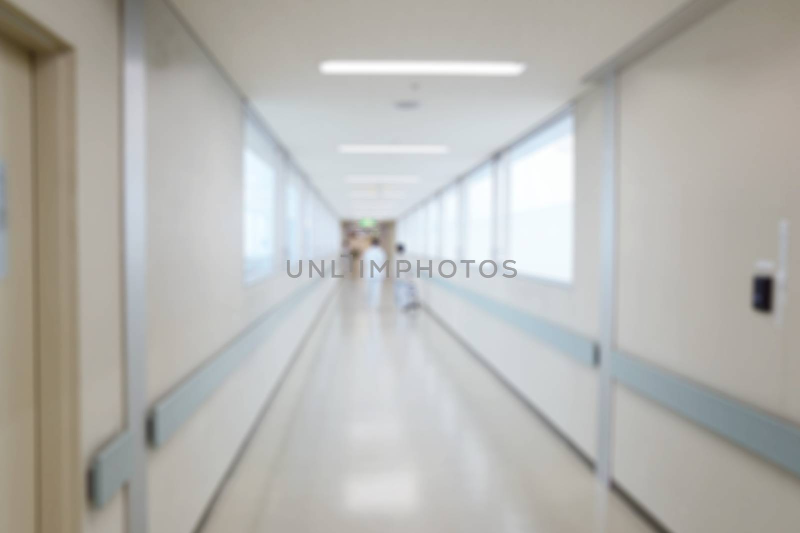 Blur background of hospital walkway.