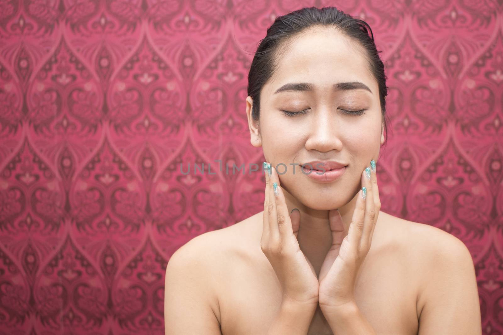 Asian woman beauty face closeup portrait