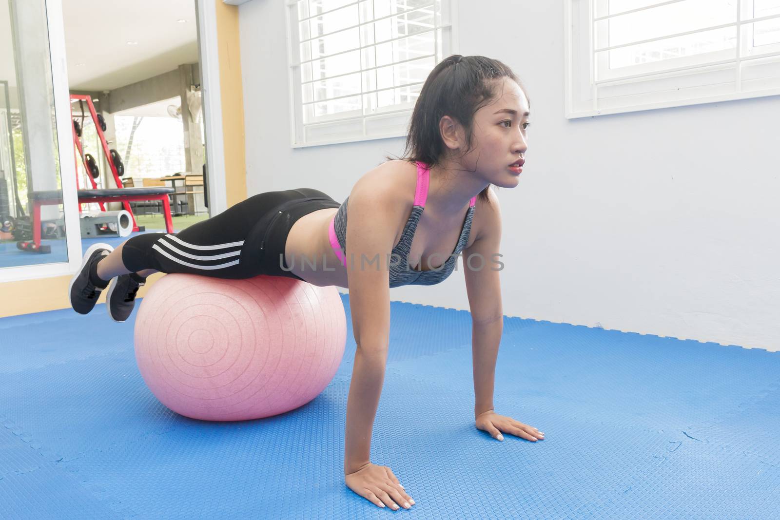 Young asian woman training pilates in gym,Healthy concept,sport women