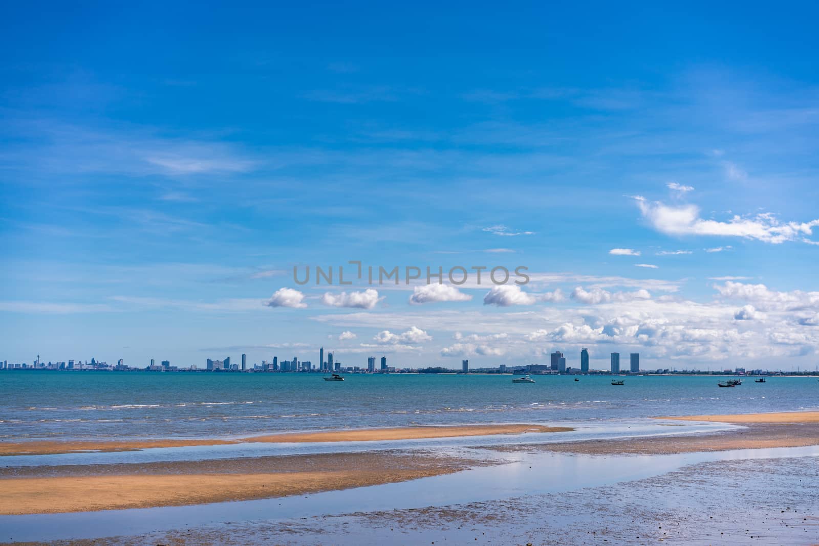 Scenery sea beach with blue sky for summer holiday