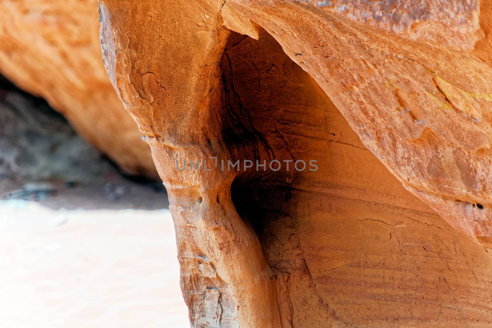 Close-up of a rock hollowed by wind erosion in the desert near Wadi Rum, Jordan by geogif