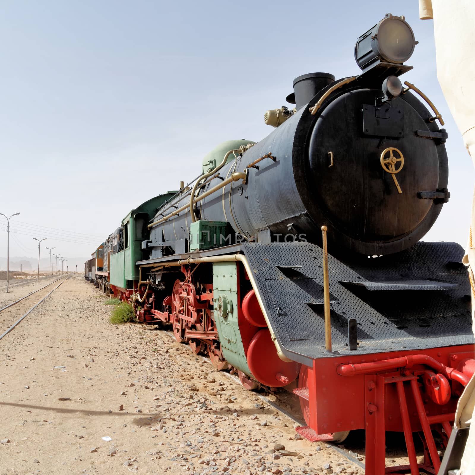 Steam locomotive, still in use, in the desert of Wadi Rum, Jordan, middle east