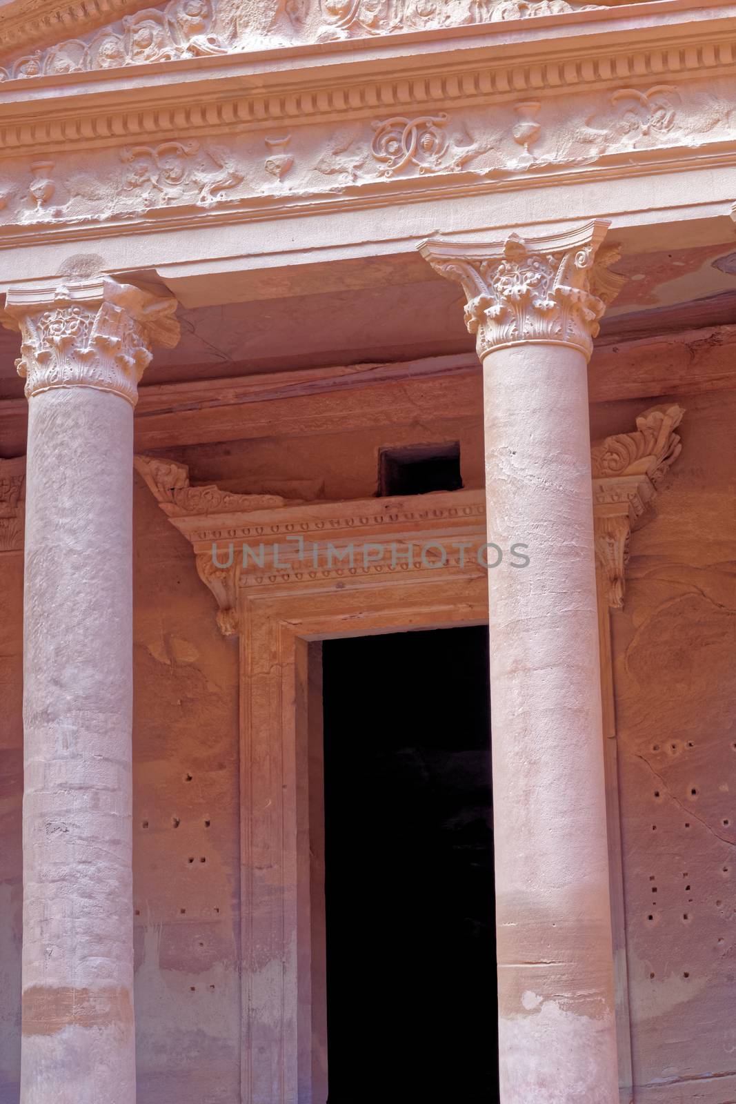 Section of the entrance to the treasure house in Petra, Wadi Musa, Jordan, one of the seven new wonders of the world by geogif