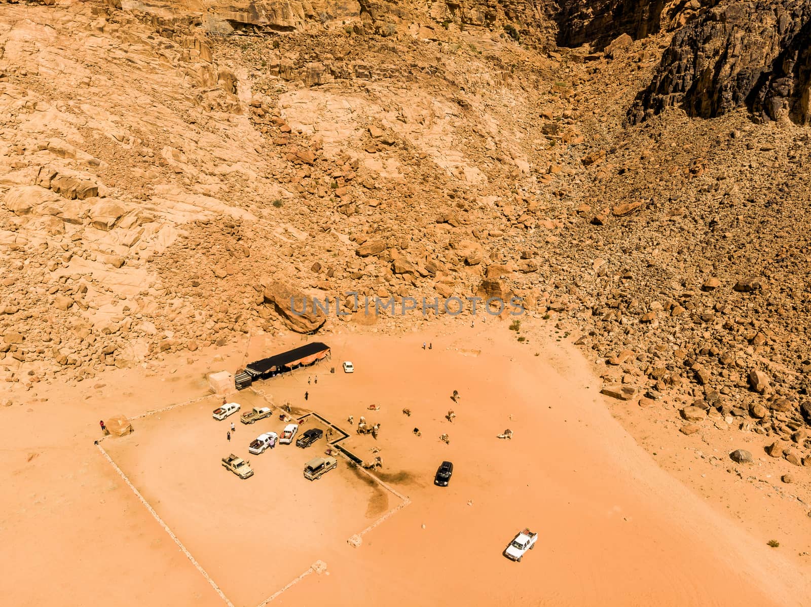Aerial view of the Lawrence spring in the Jordanian desert near Wadi Rum by geogif