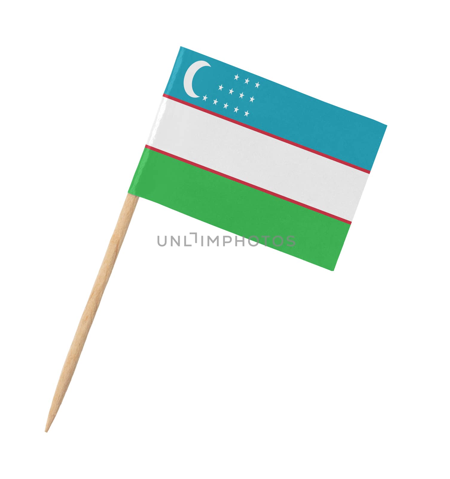 Small paper Uzbekistan flag on wooden stick by michaklootwijk