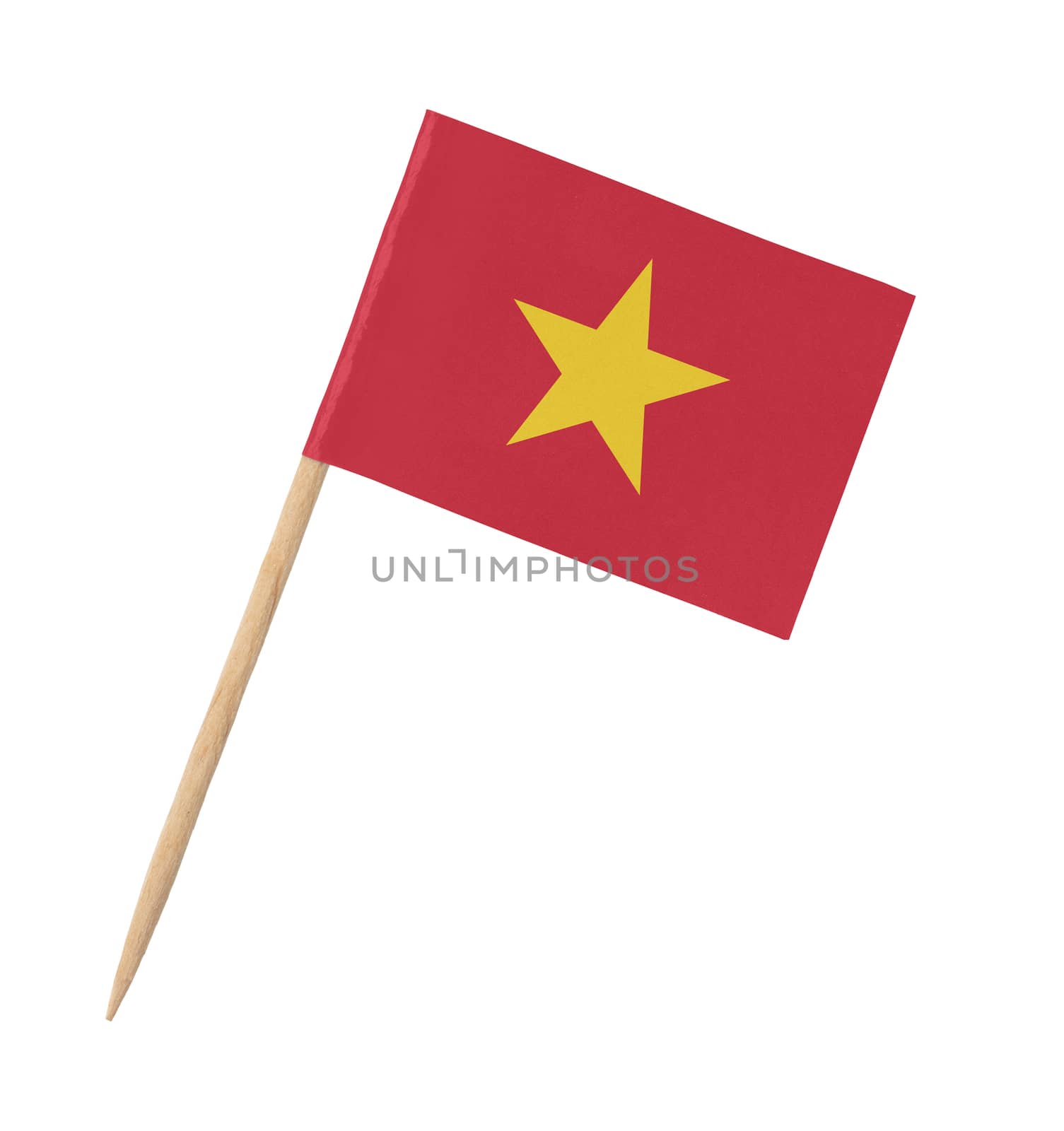 Small paper Vietnamese flag on wooden stick, isolated on white