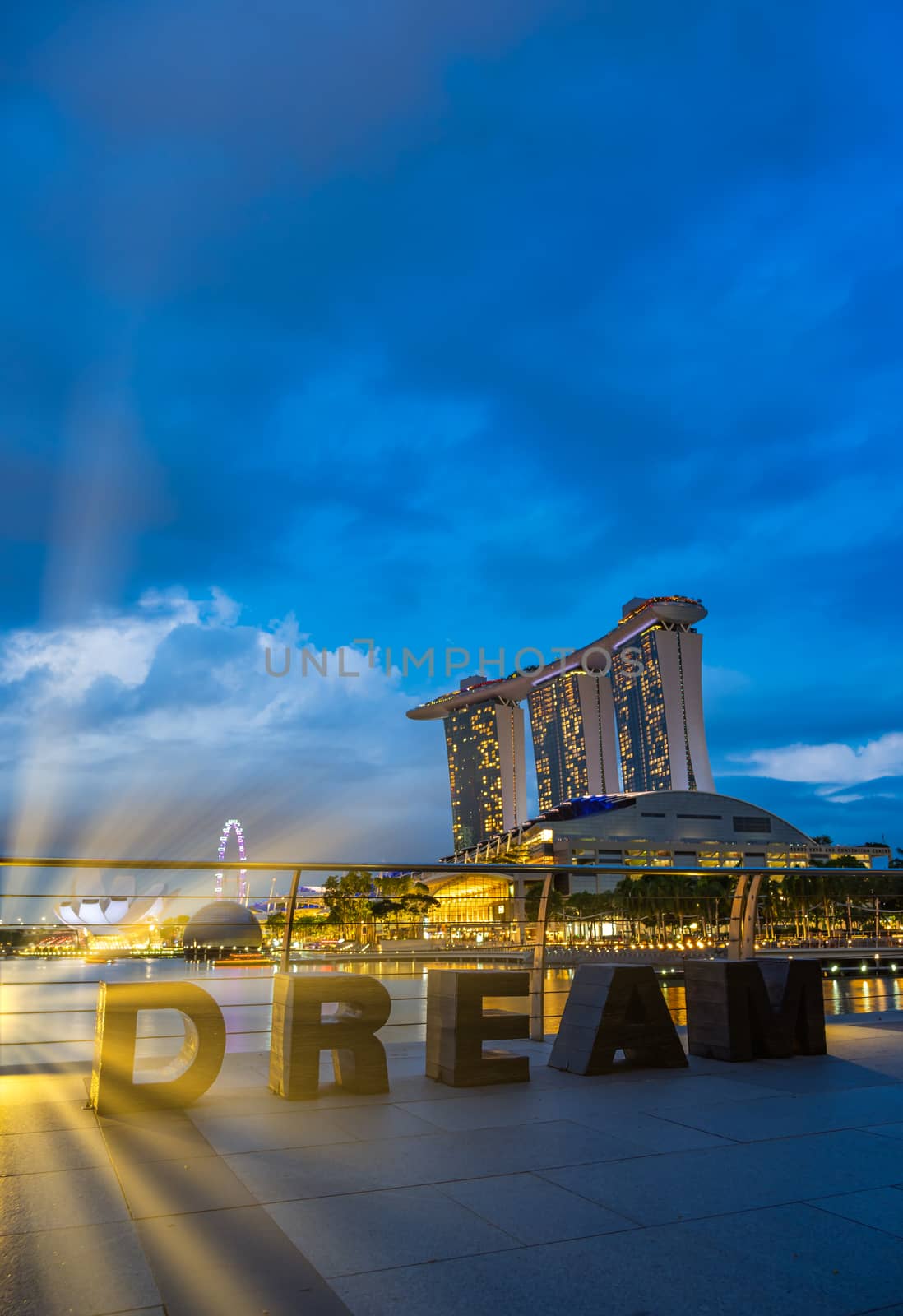 SINGAPORE CITY, SINGAPORE - FEBRUARY 19, 2020: Marina Bay Sands at night the largest hotel in Asia. It opened on 27 April 2010. 