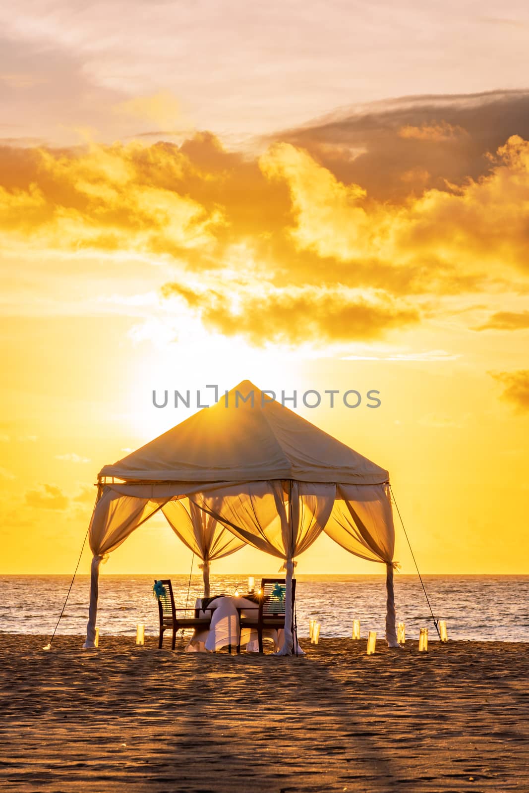 Dinner table at the beach in Bali Indonesia