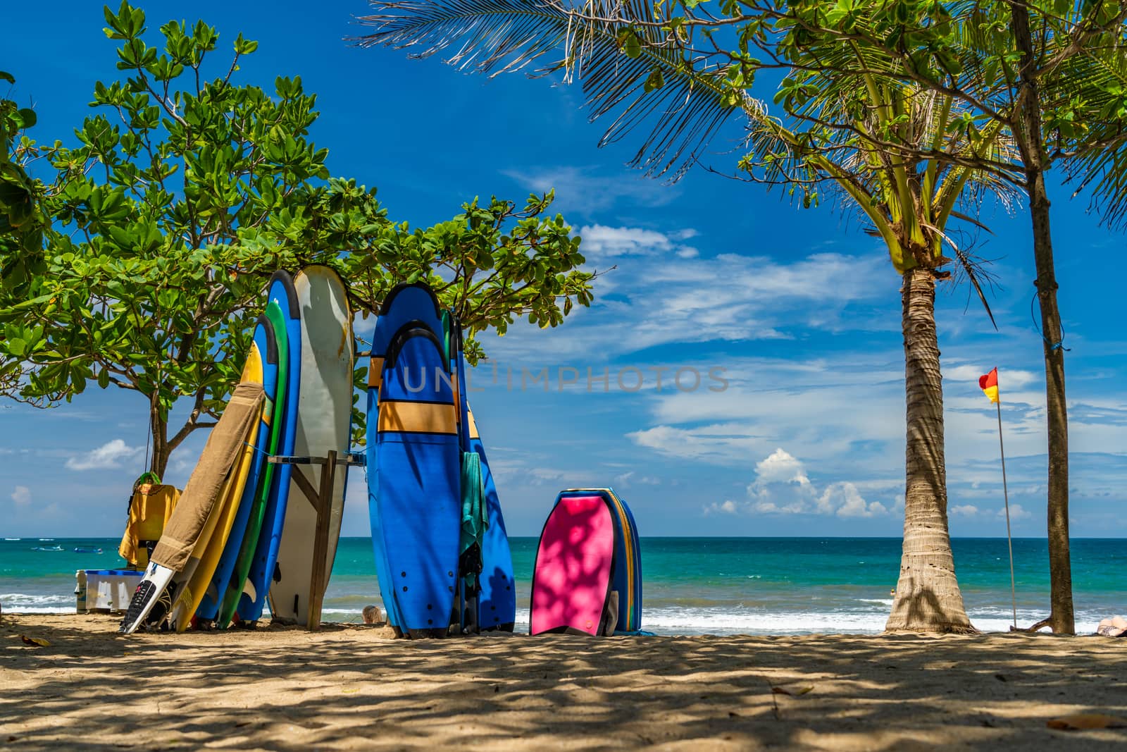 Surf boards on the beach in Kuta Bali Indonesia