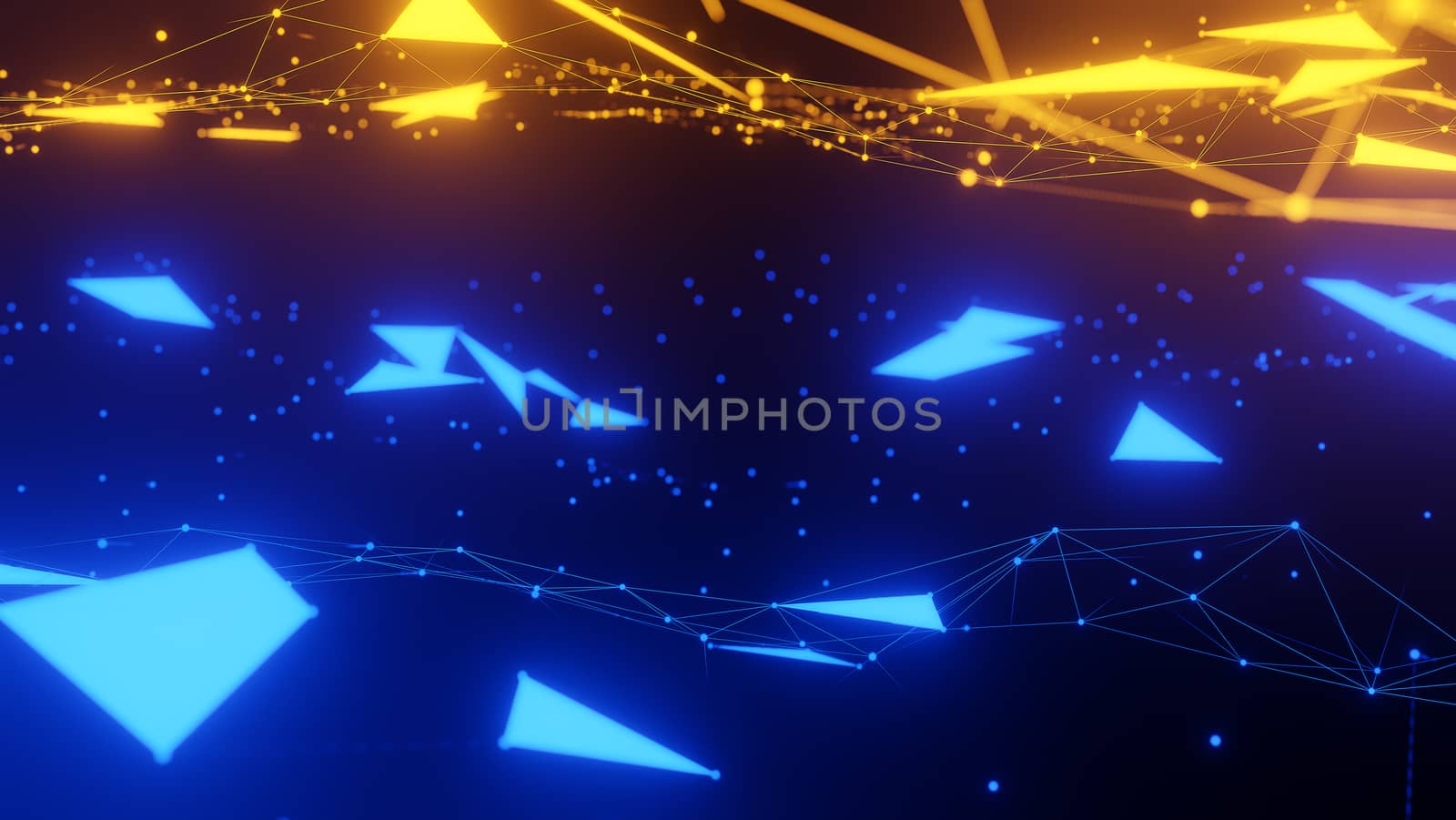 Abstract plexus blue and orange geometric shapes.,Communication And Technology Network Background.,Connection And Web Concept.,3d model and illustration. by anotestocker