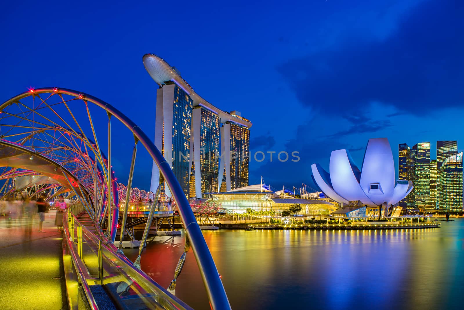 SINGAPORE CITY, SINGAPORE - MARCH 9, 2019: Marina Bay Sands at night the largest hotel in Asia. It opened on 27 April 2010. Singapore on April 19, 2018