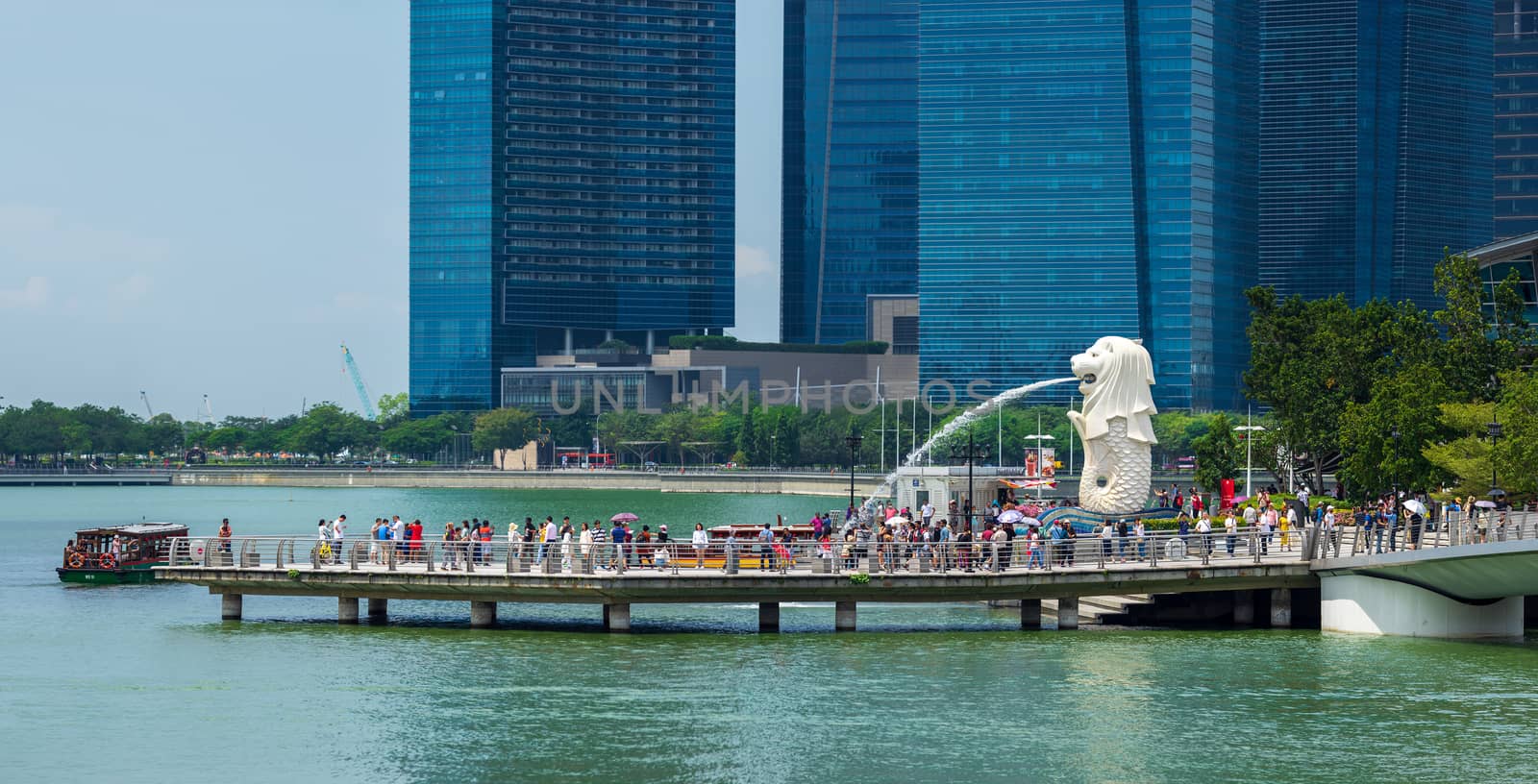 Singapore, Singapore - APRIL 3, 2019: View at Singapore City Skyline, which is the iconic landmarks of Singapore