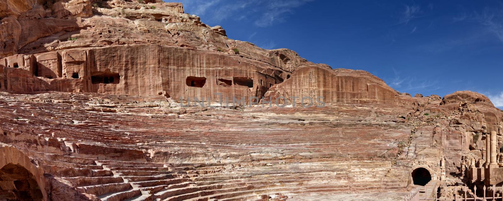 High-resolution panorama from the Nabataean amphitheatre in the rock town and necropolis of Petra by geogif