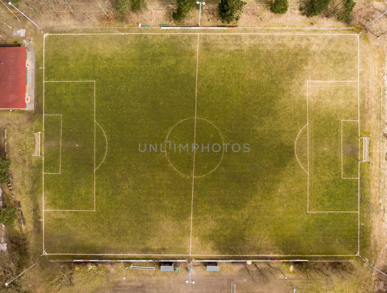 Aerial view of a football field of a district league team in a village in the heath by geogif