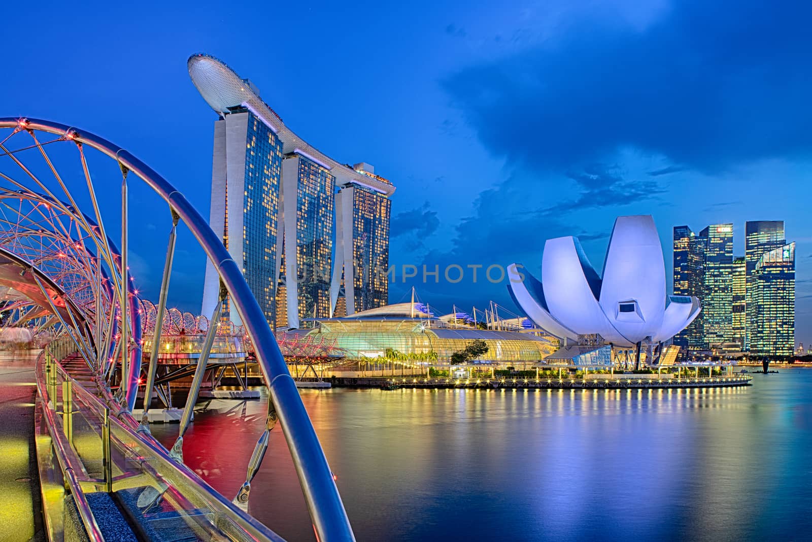 SINGAPORE CITY, SINGAPORE - APRIL 21, 2018: Marina Bay Sands at night the largest hotel in Asia. It opened on 27 April 2010. Singapore on April 19, 2018