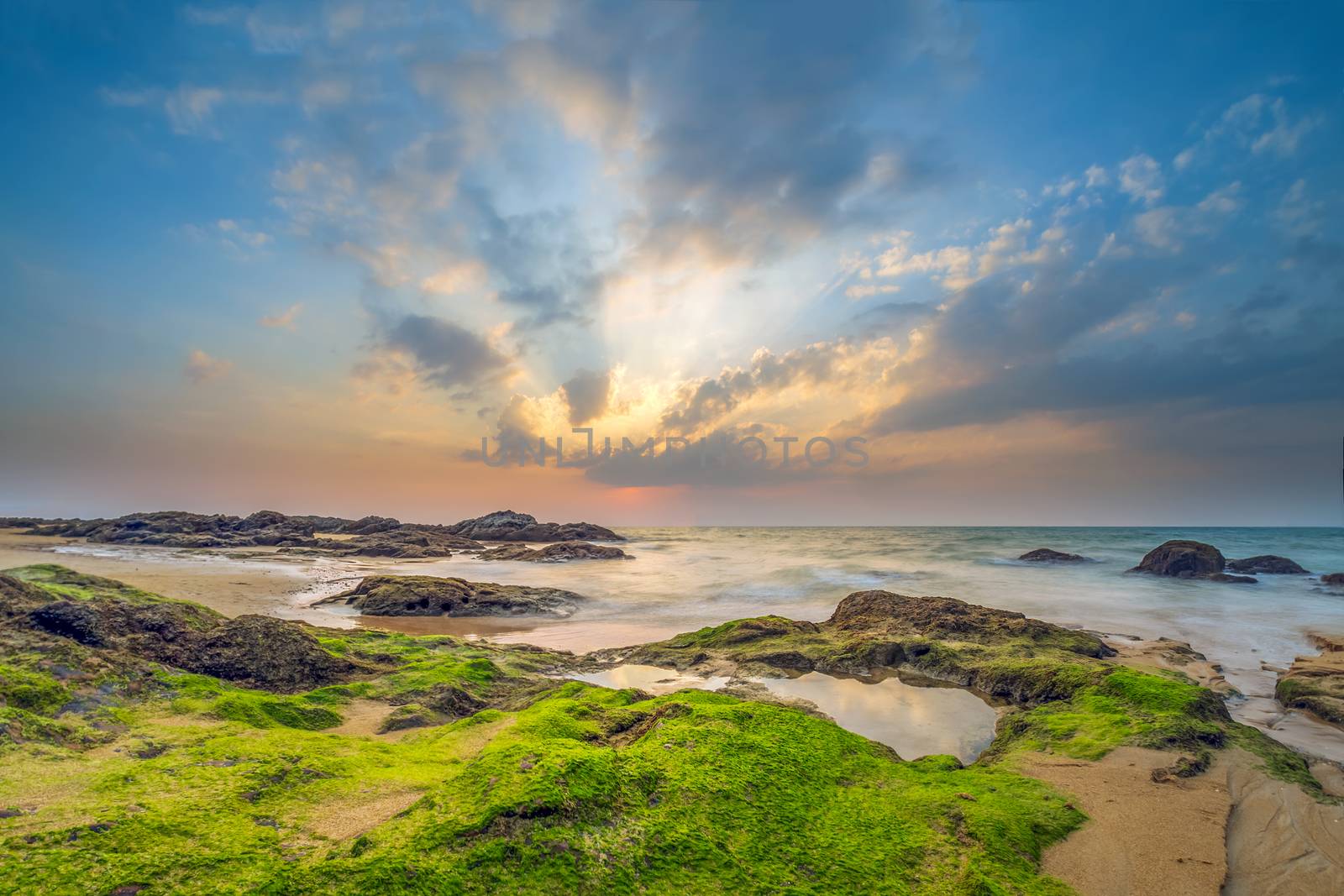 Coast of the Andaman sea at colorful sunset, Khao Lak, Thailand