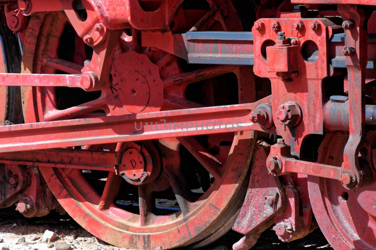Detail of the steam locomotive, still in use, in the desert of Wadi Rum, Jordan, middle east