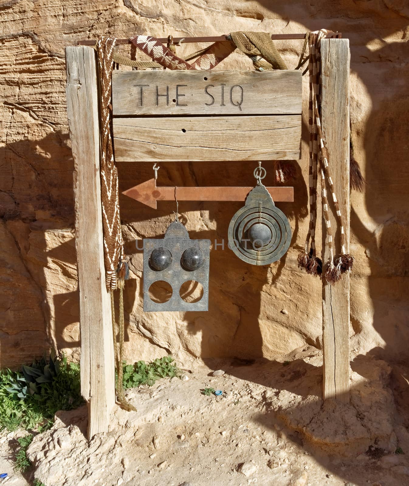 Sign for the entrance to the Siq of Petra, from the Visitor Centre in Wadi Musa, Jordan, middle east