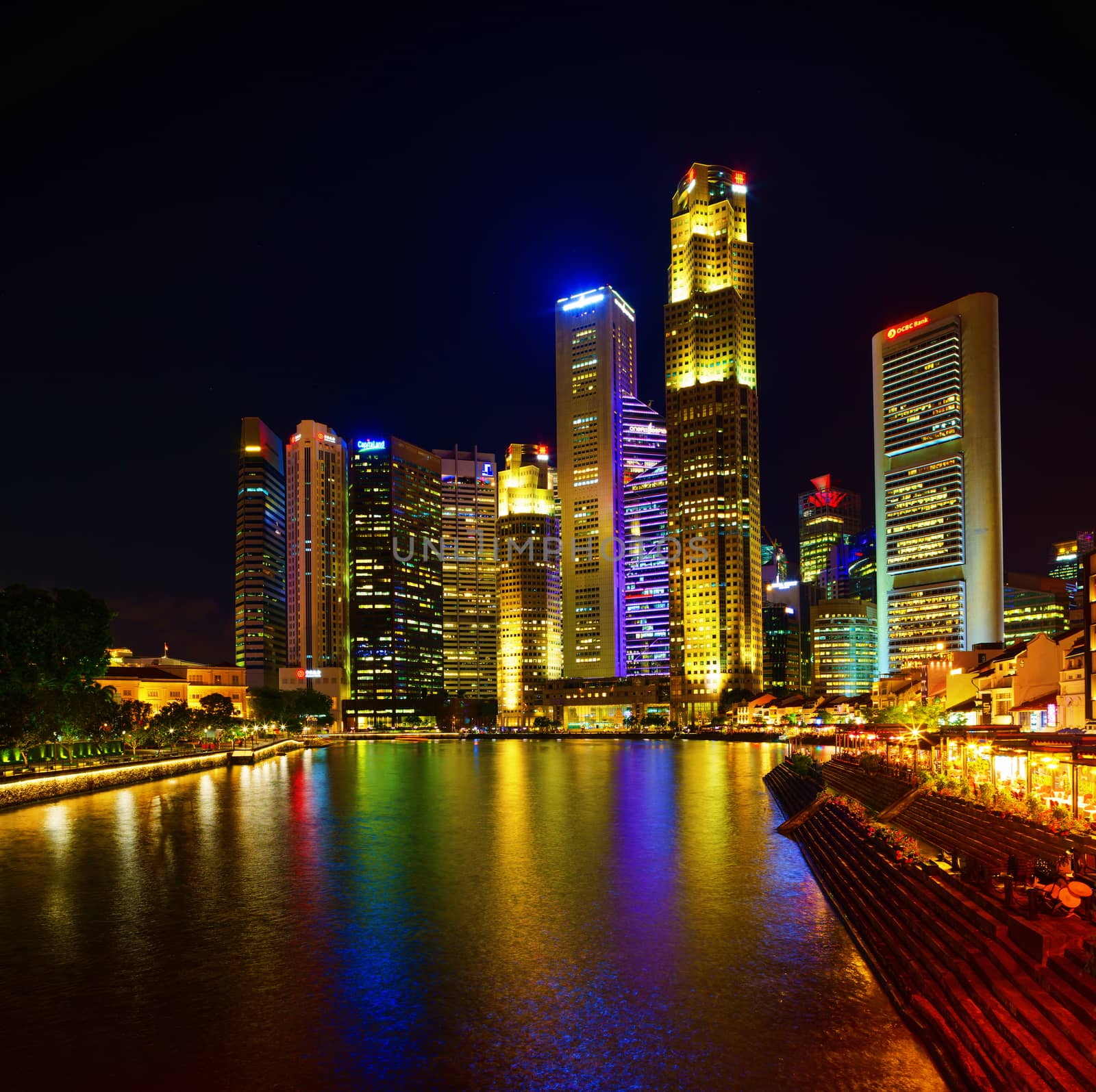 Singapore, Singapore - APRIL 18, 2018: View at Singapore City Skyline, which is the iconic landmarks of Singapore