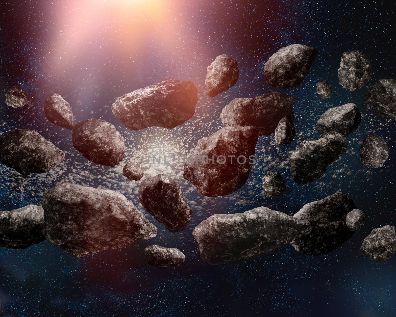 Inside asteroid belt in deep space by anterovium