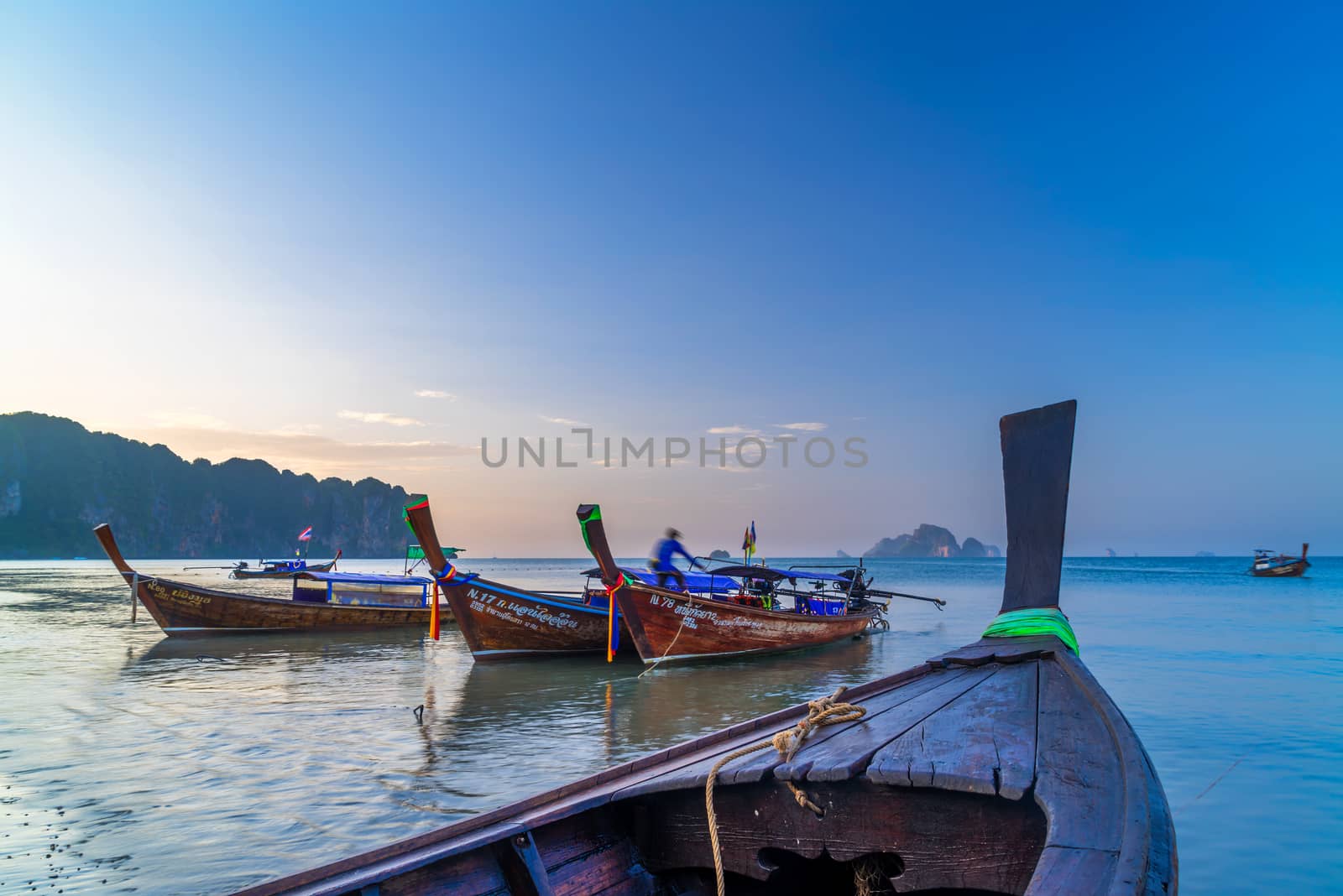 Traditional long-tail boat on the beach 