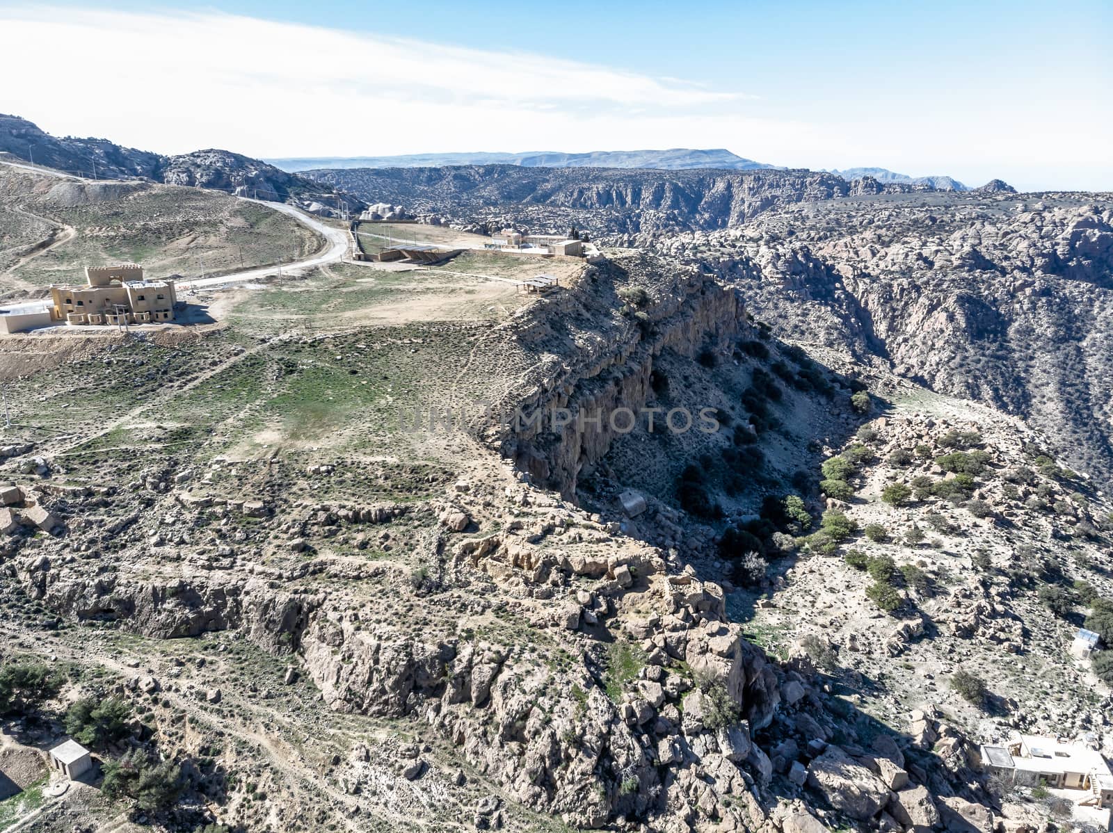 Aerial view from the entrance of the biosphere reserve of the Dana Valley, north of Petra by geogif