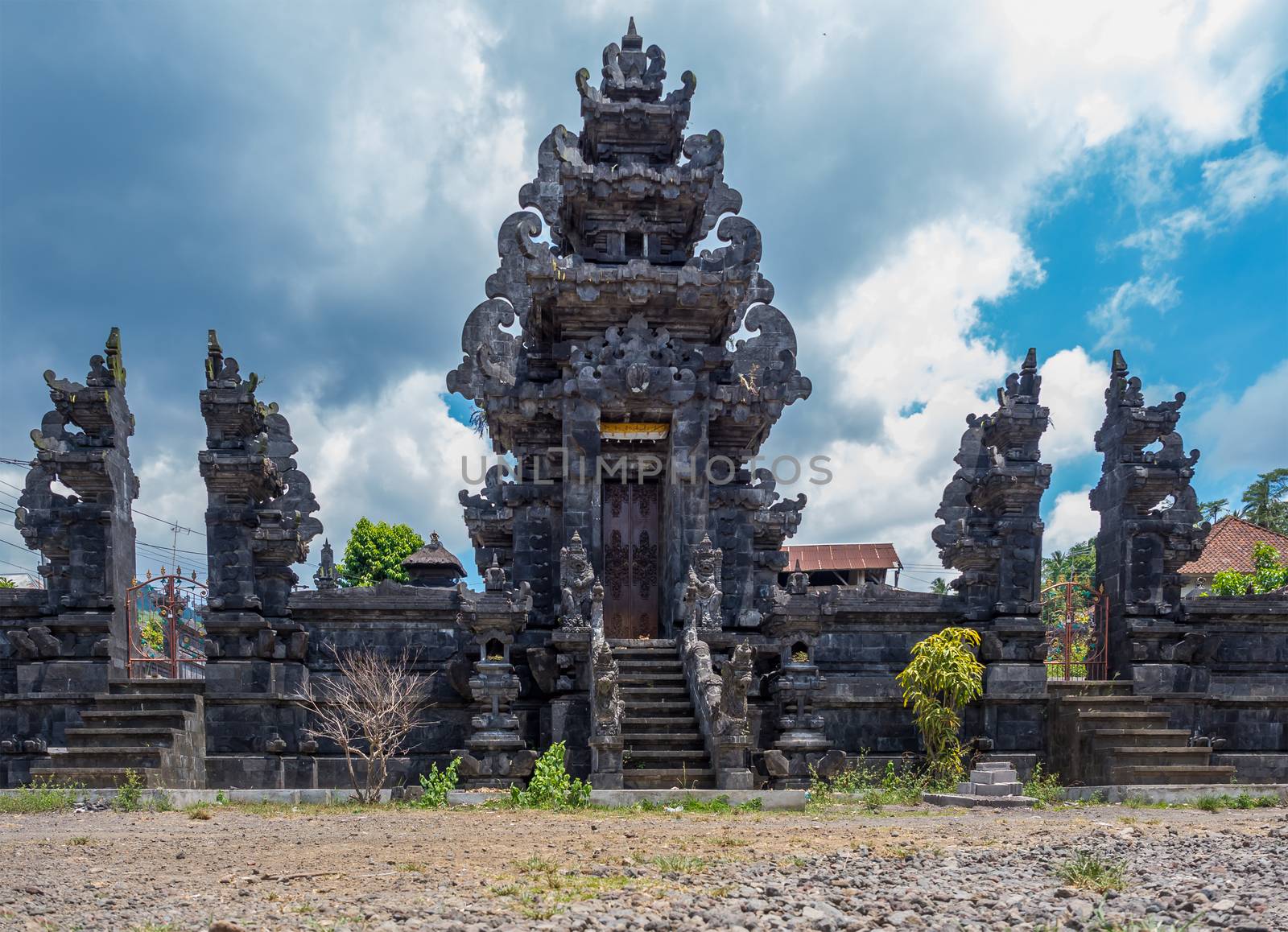 Traditional big gate entrance to temple. Bali Hindu temple. Bali island Indonesia.