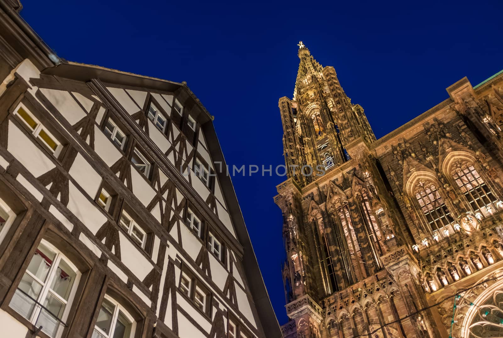 View of Strasbourg Cathedral from ground. Alsace France