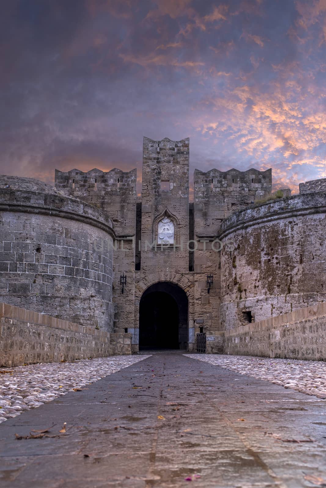 Medieval Castle of the Knights old town of Rhodes Island Greece.