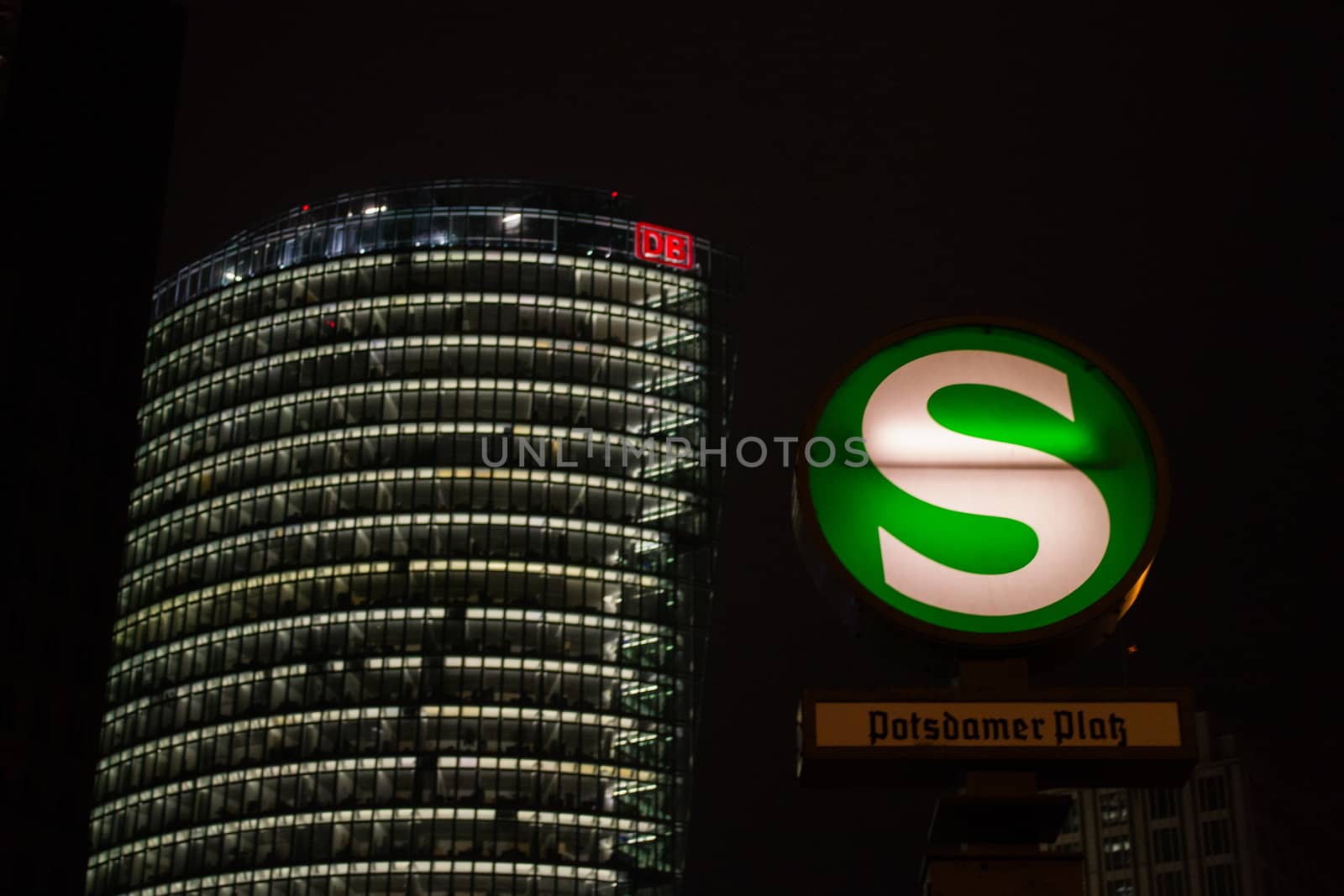 Potsdamer platz at night, with DB (Deutsche Bahn) office in the background by kb79