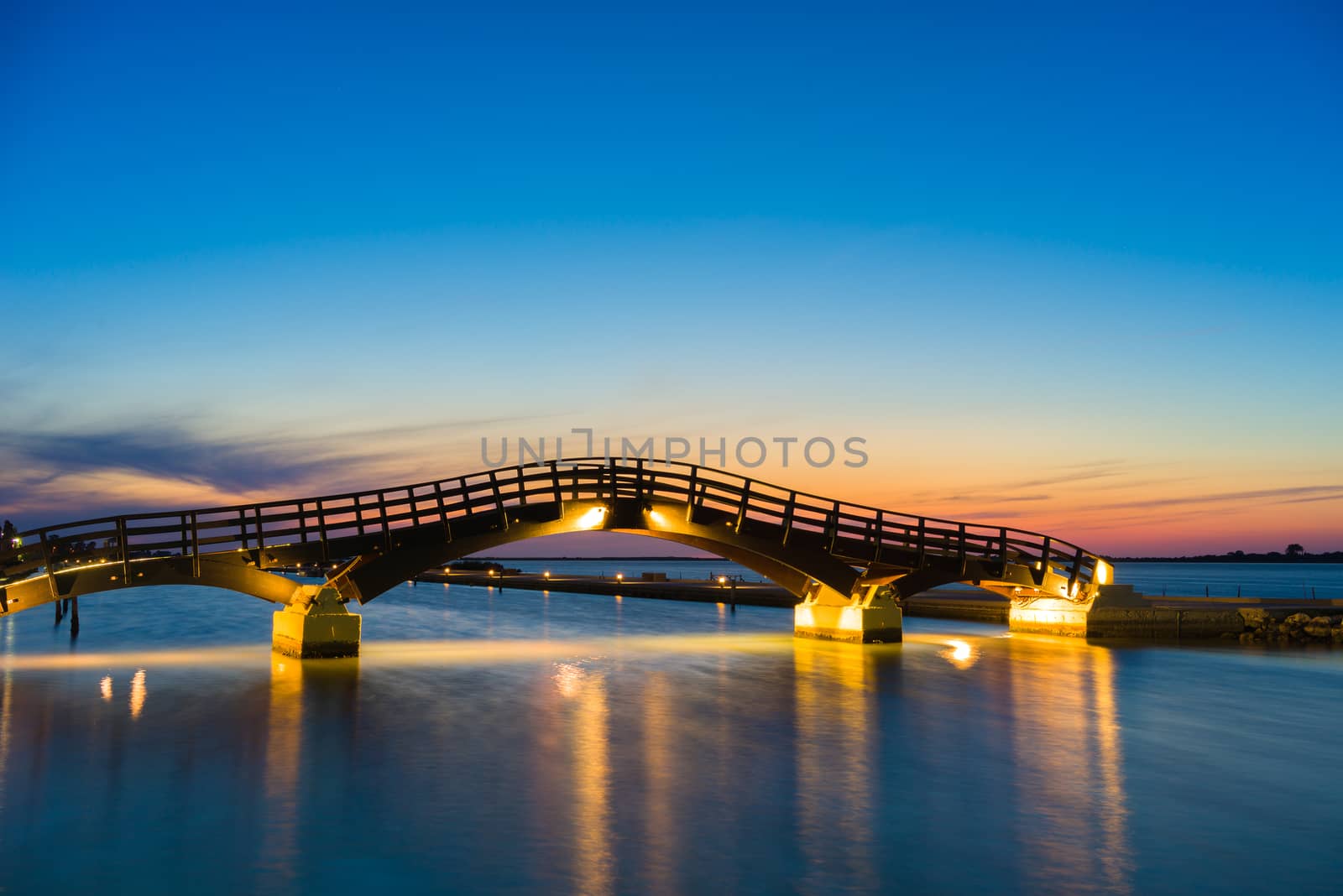 Bridge on the Ionian island of Lefkas Greece at sunset