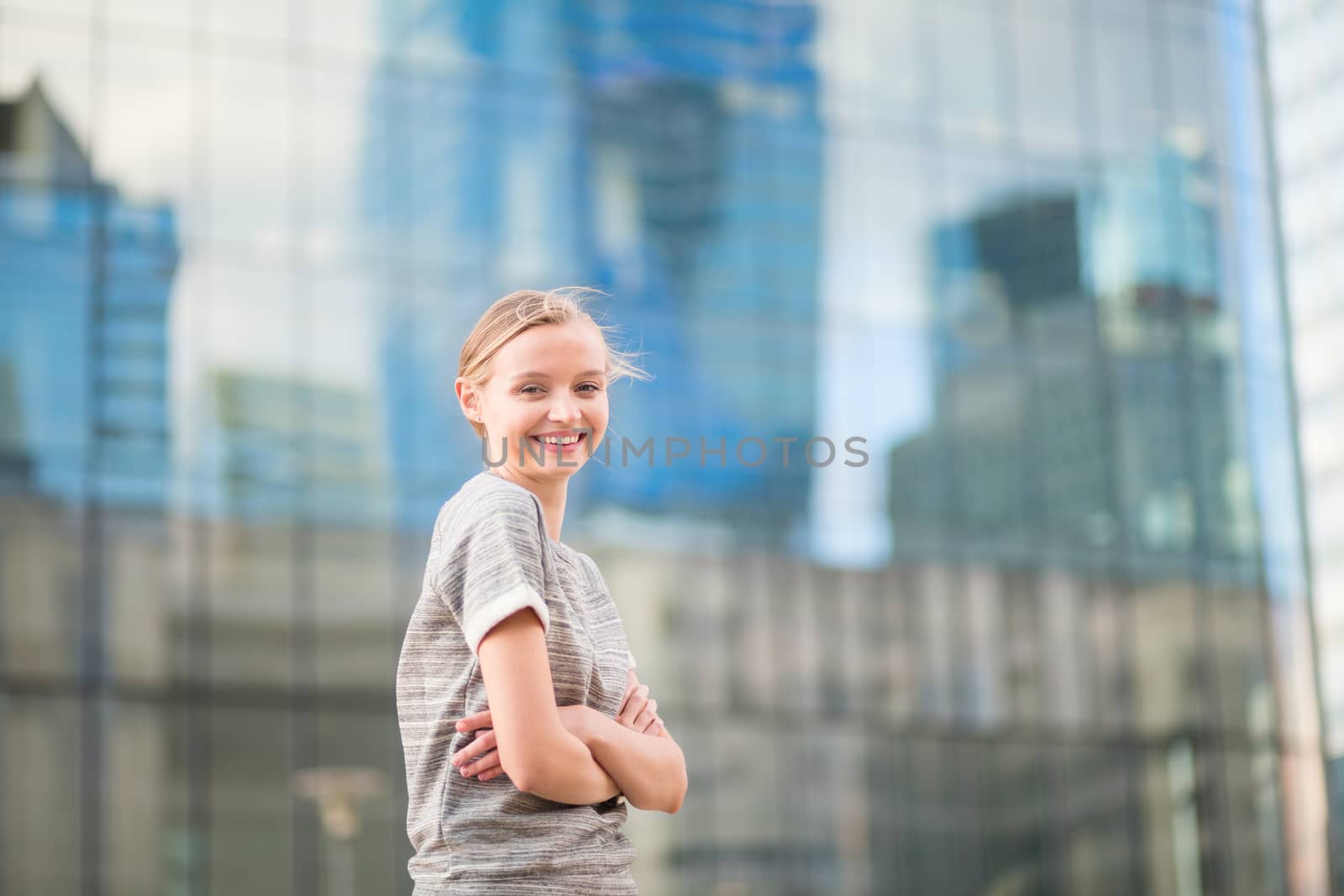 Young beautiful business woman in Paris