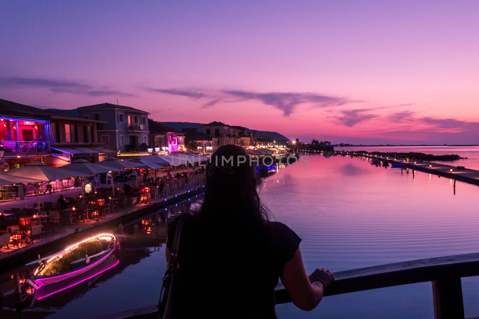 Lefkada Harbour at sunset by magicbones