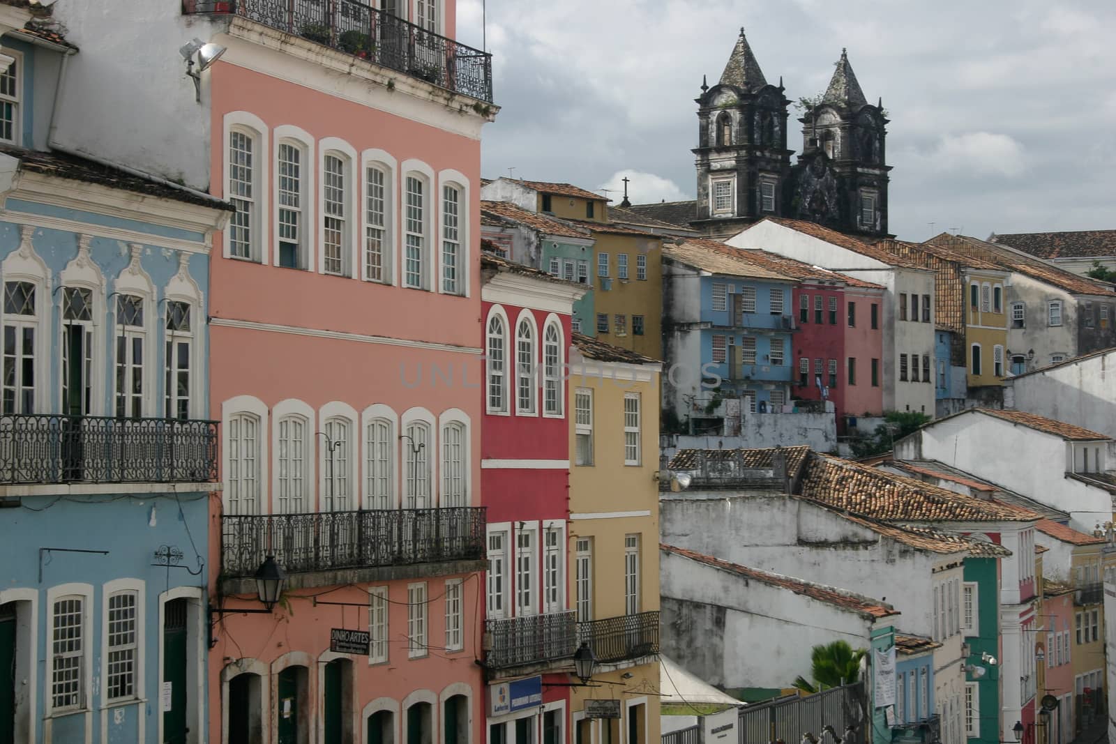 Colourful buildings lining the square of the historic centre, known as Pelourinho