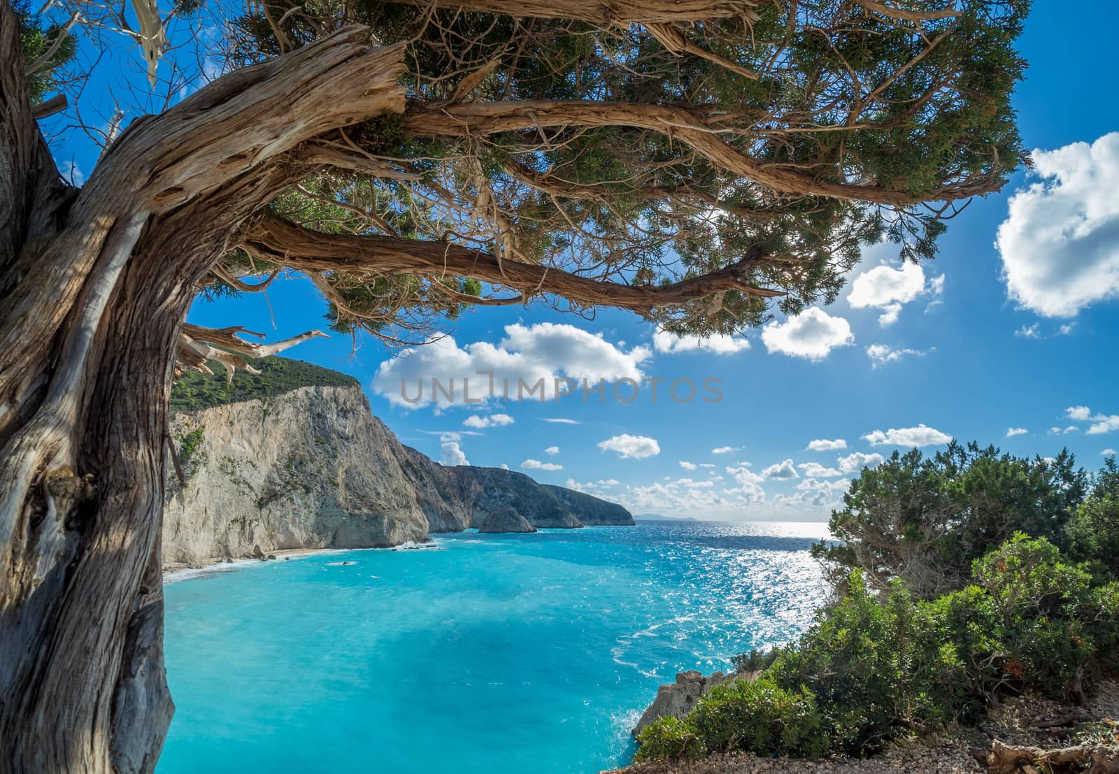 View over Porto Katsiki beach in Lefkas island Greece