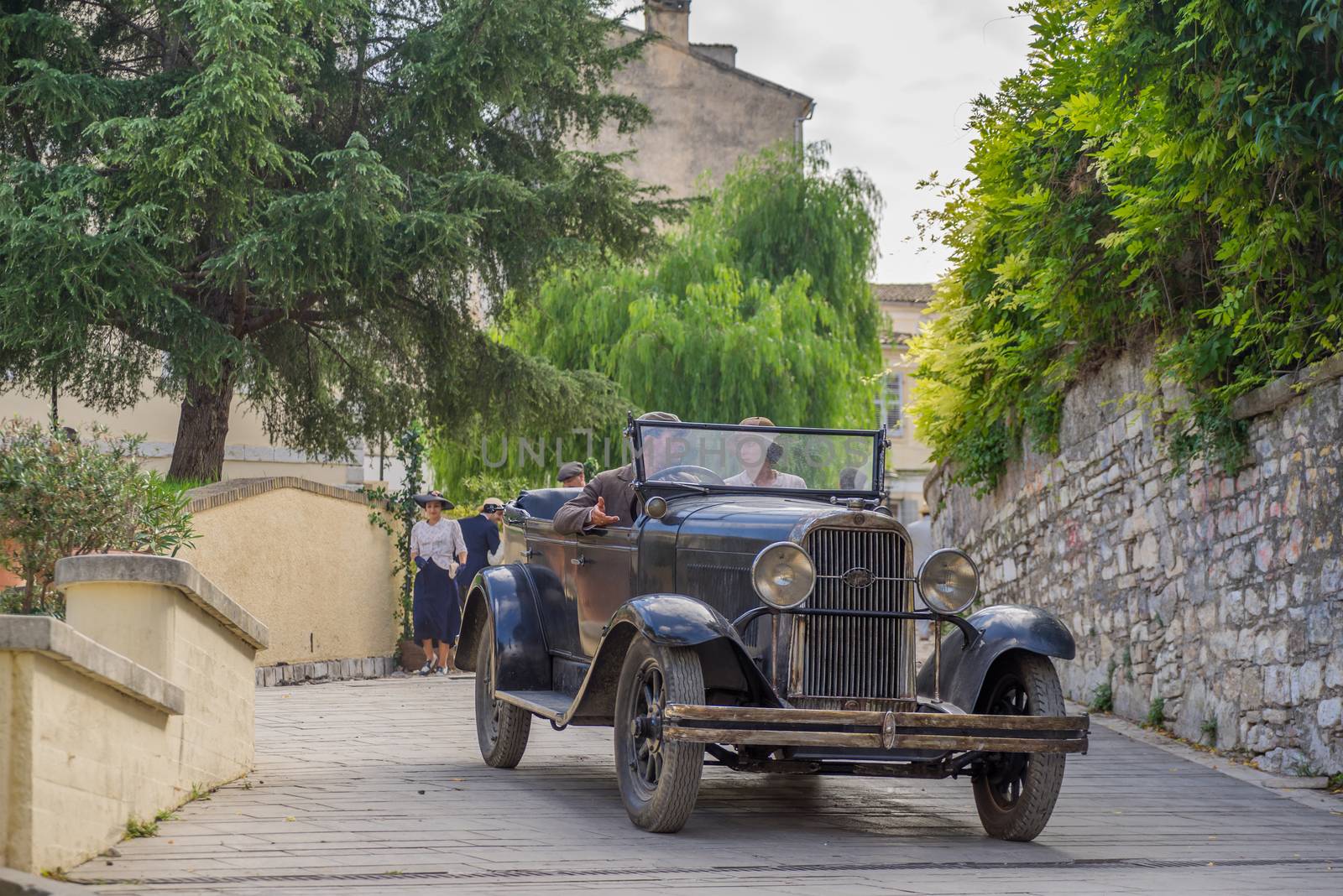 The Durrells: October 20, 2015. Filming of the Durrels TV series in Corfu island Greece  staring Alexis Georgoulis and Keeley Hawes  