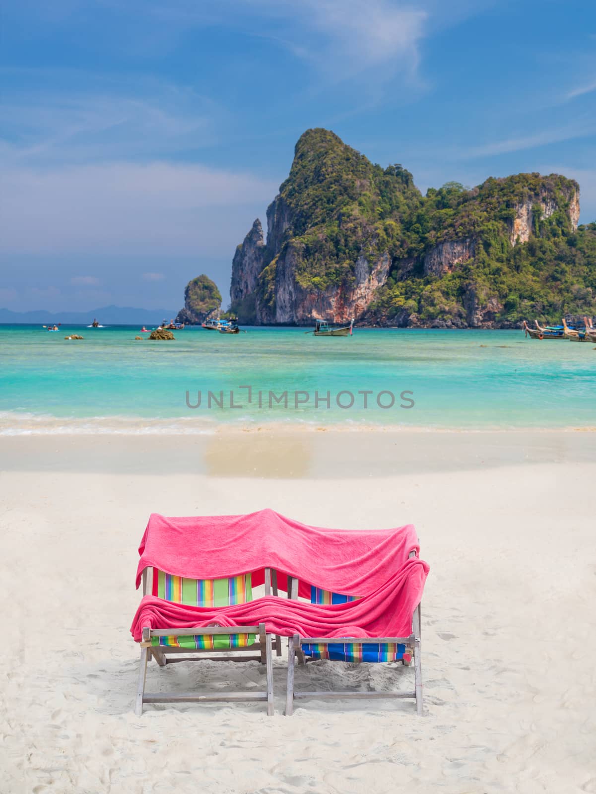Two Chairs on Phi Phi island  beach in Thailand